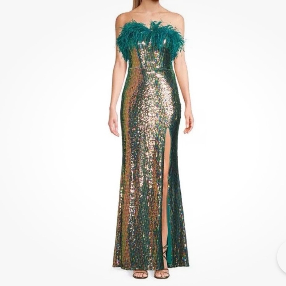 New Sequin Strapless Dress with Slit